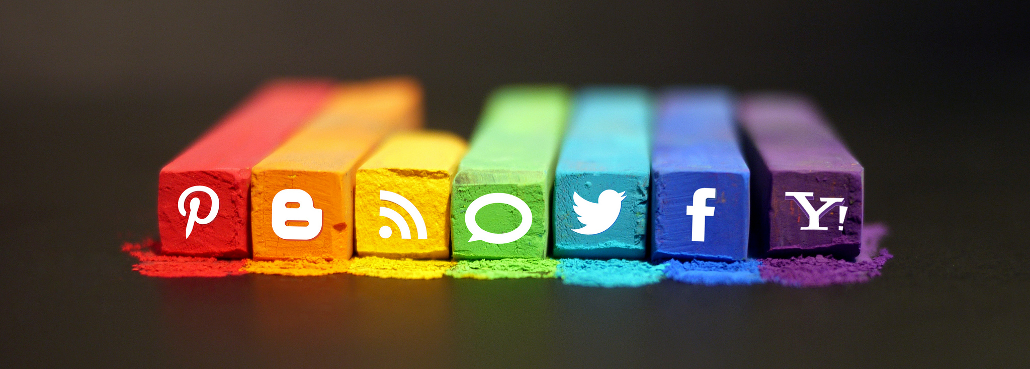 Icons of the most popular social media in a colourful background